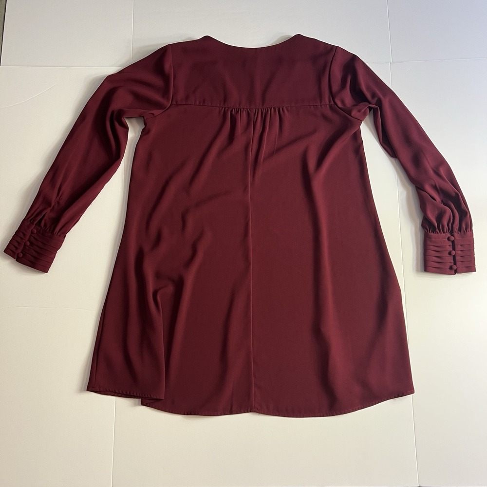 A New Day Women's Maroon Dress Small Long Sleeve V-Neck Knee Length - Picture 2 of 5